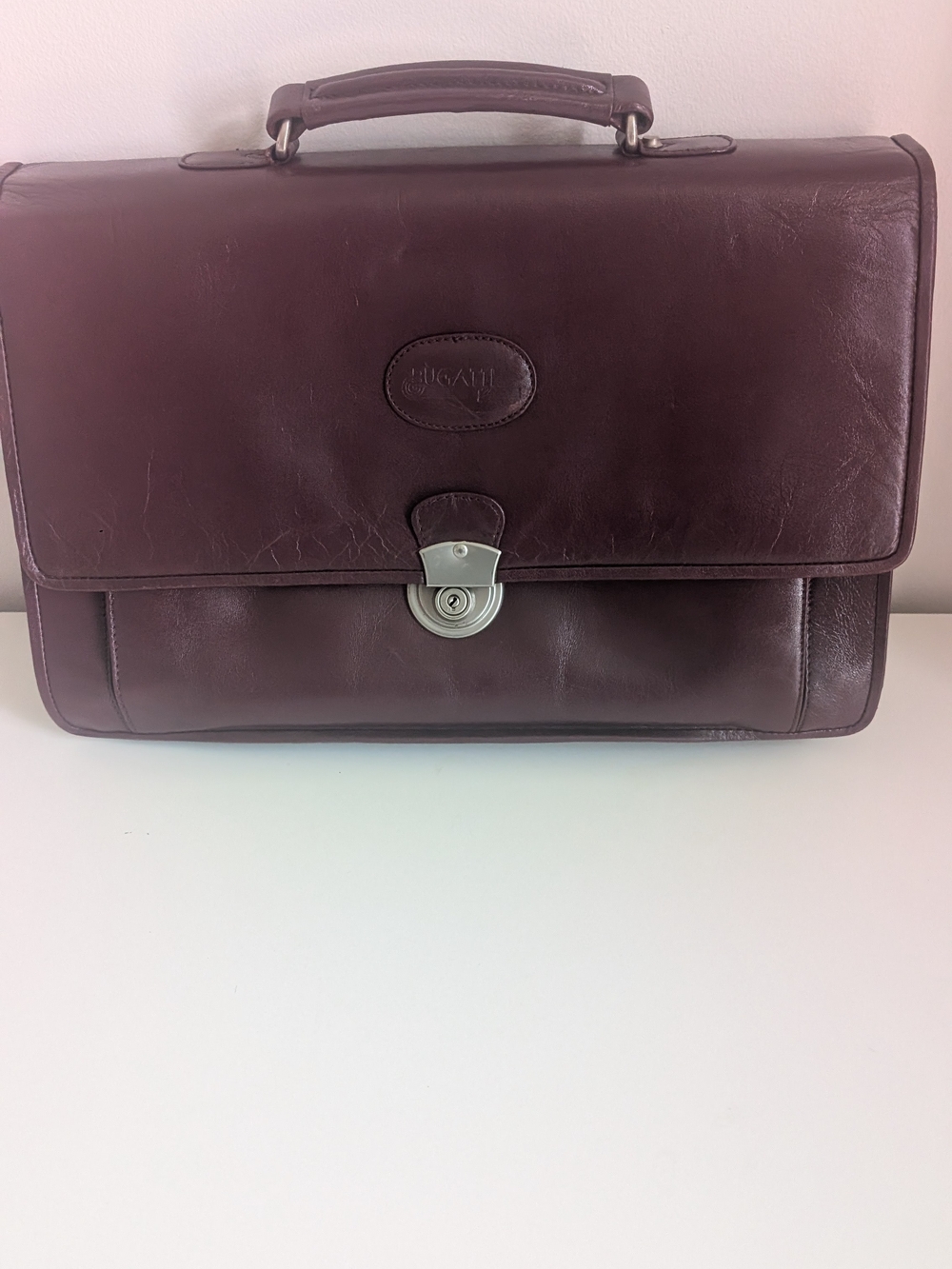 Bugatti Men's Leather Briefcase in Deep Burgundy